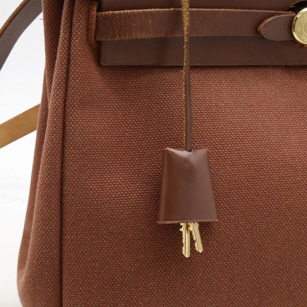 HERMES Hermes Airbag PM Handbag Shoulder Bag Toile Officier Leather Brown E S... - Picture 10 of 10